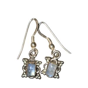 Vintage fine silver and rainbow moonstone earrings